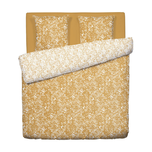 Duvet cover + pillowcase(s) cotton satin - Birds Yellow 260 x 240 cm + 2 x (63 x 63 cm)