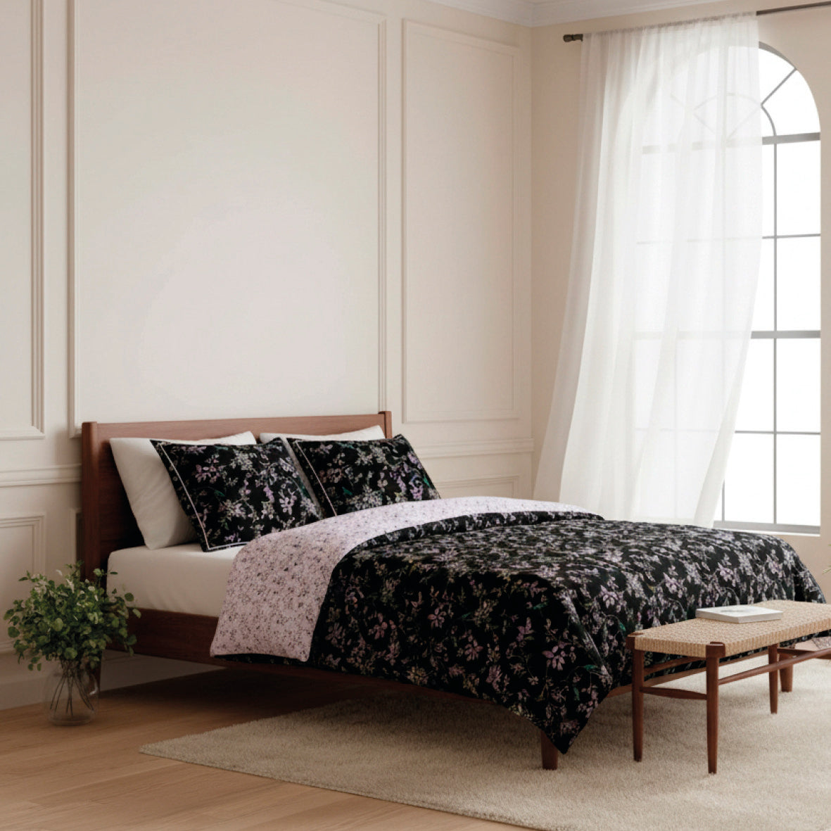 Duvet cover + pillowcase cotton satin - Eden Sauvage Black