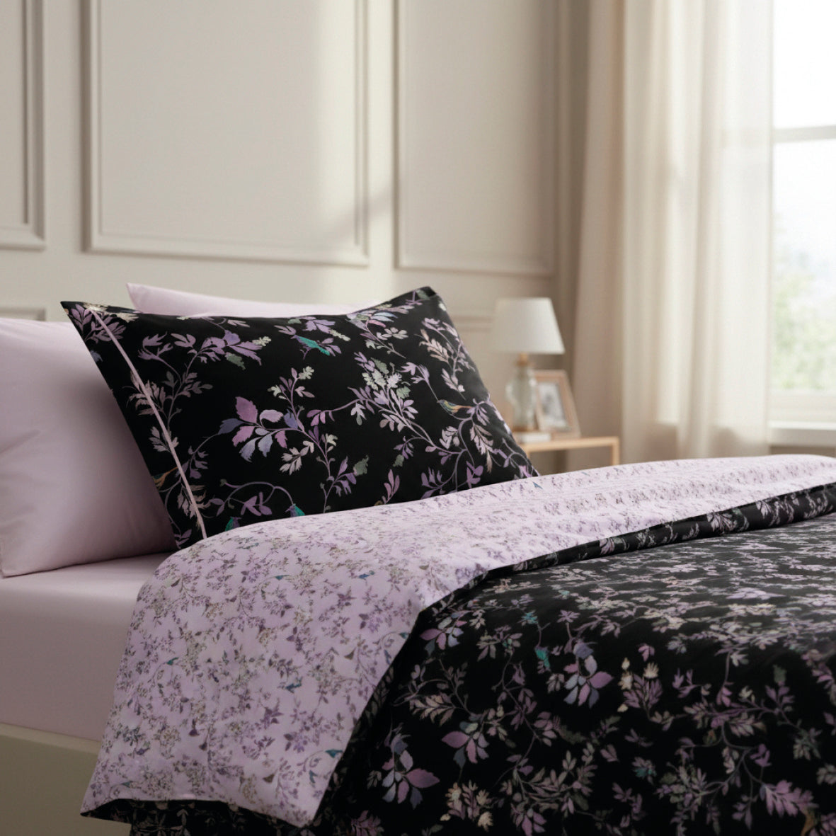 Pillowcase cotton satin - Eden Sauvage Light purple