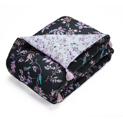 Quilt with tassels cotton satin - Eden Sauvage Black - 140 x 200 cm