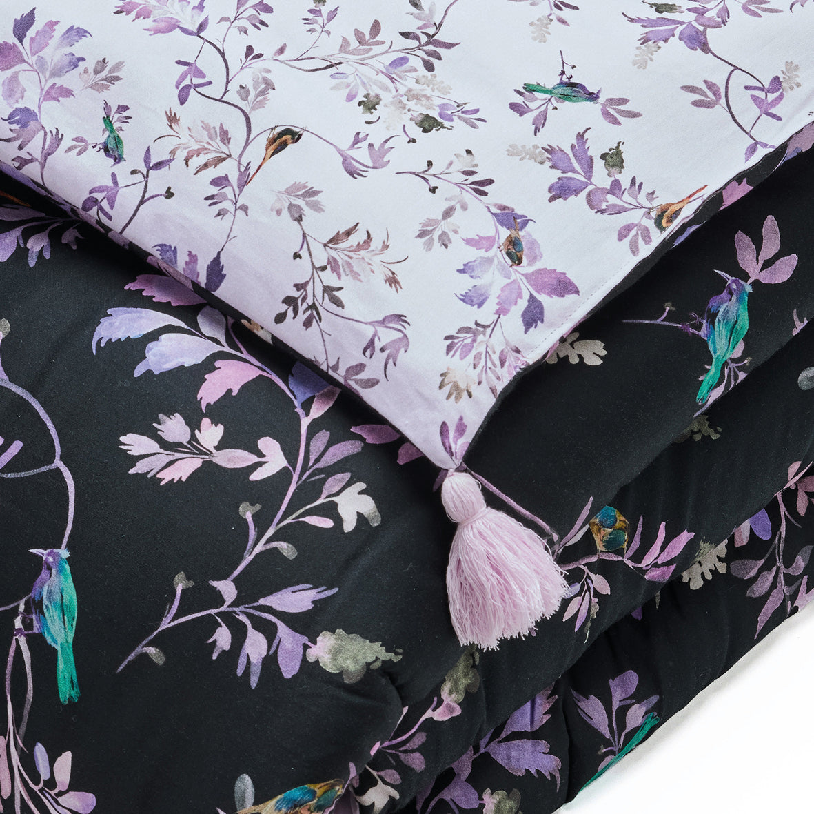 Quilt with tassels cotton satin - Eden Sauvage Black - 140 x 200 cm