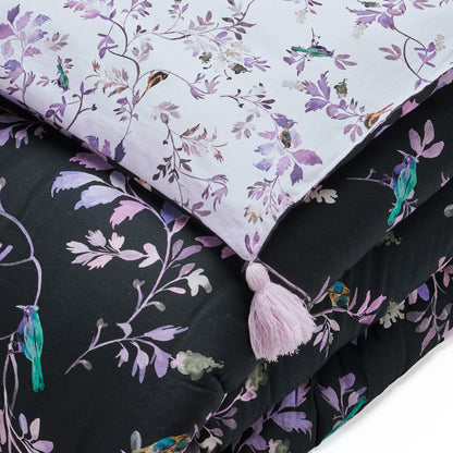 Quilt with tassels cotton satin - Eden Sauvage Black - 140 x 200 cm