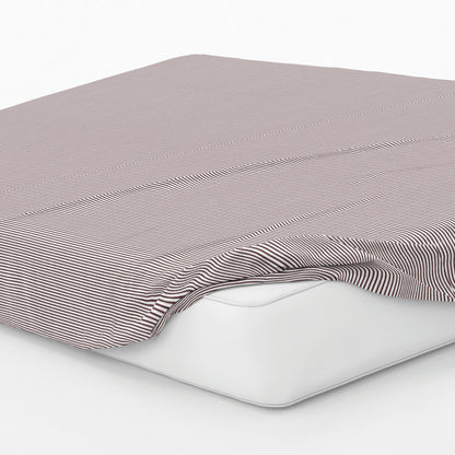 Fitted sheet cotton satin - Rayures Burgundy
