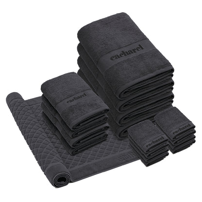 Complete bath linen set combed cotton - Brise Dark grey