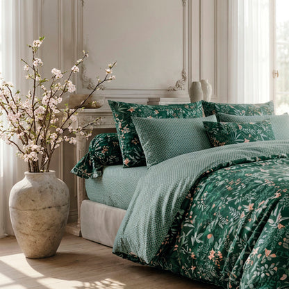 Bolster case cotton satin - Forêt enchantée Green