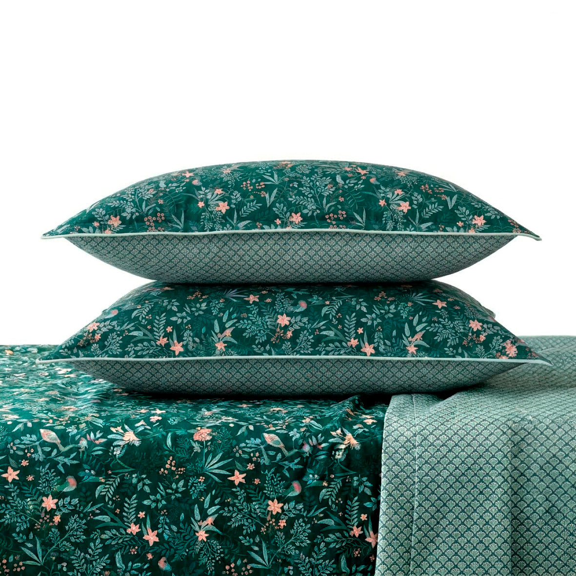 Sheet set cotton satin - Forêt enchantée Green