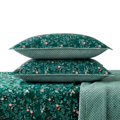 Sheet set cotton satin - Forêt enchantée Green