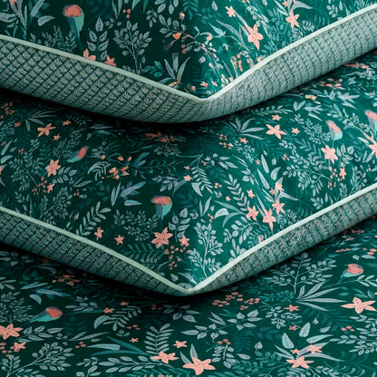 Sheet set cotton satin - Forêt enchantée Green