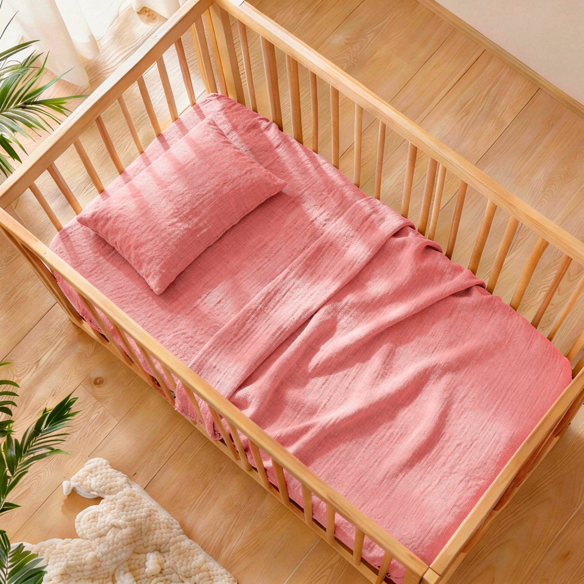 Duvet cover + pillowcase baby cotton gauze - Uni Pink 06