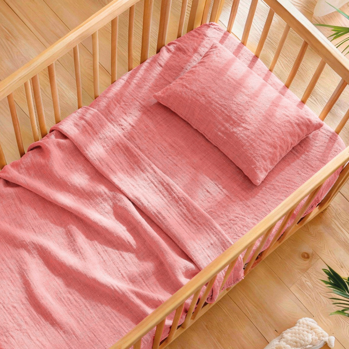 Duvet cover + pillowcase baby cotton gauze - Uni Pink 06