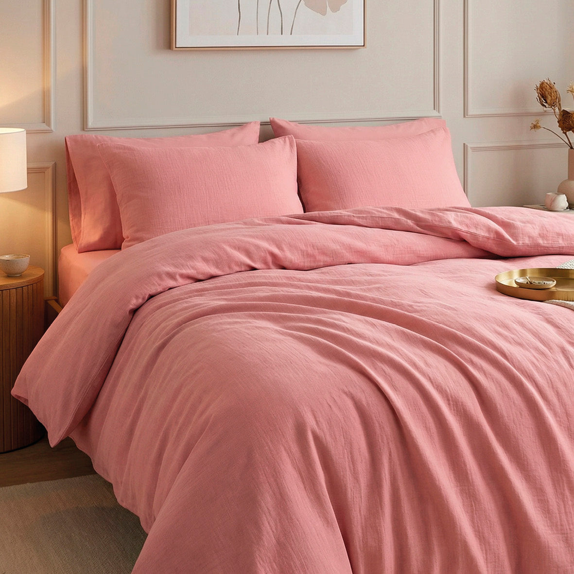 Duvet cover + pillowcase cotton gauze - Uni Pink 06