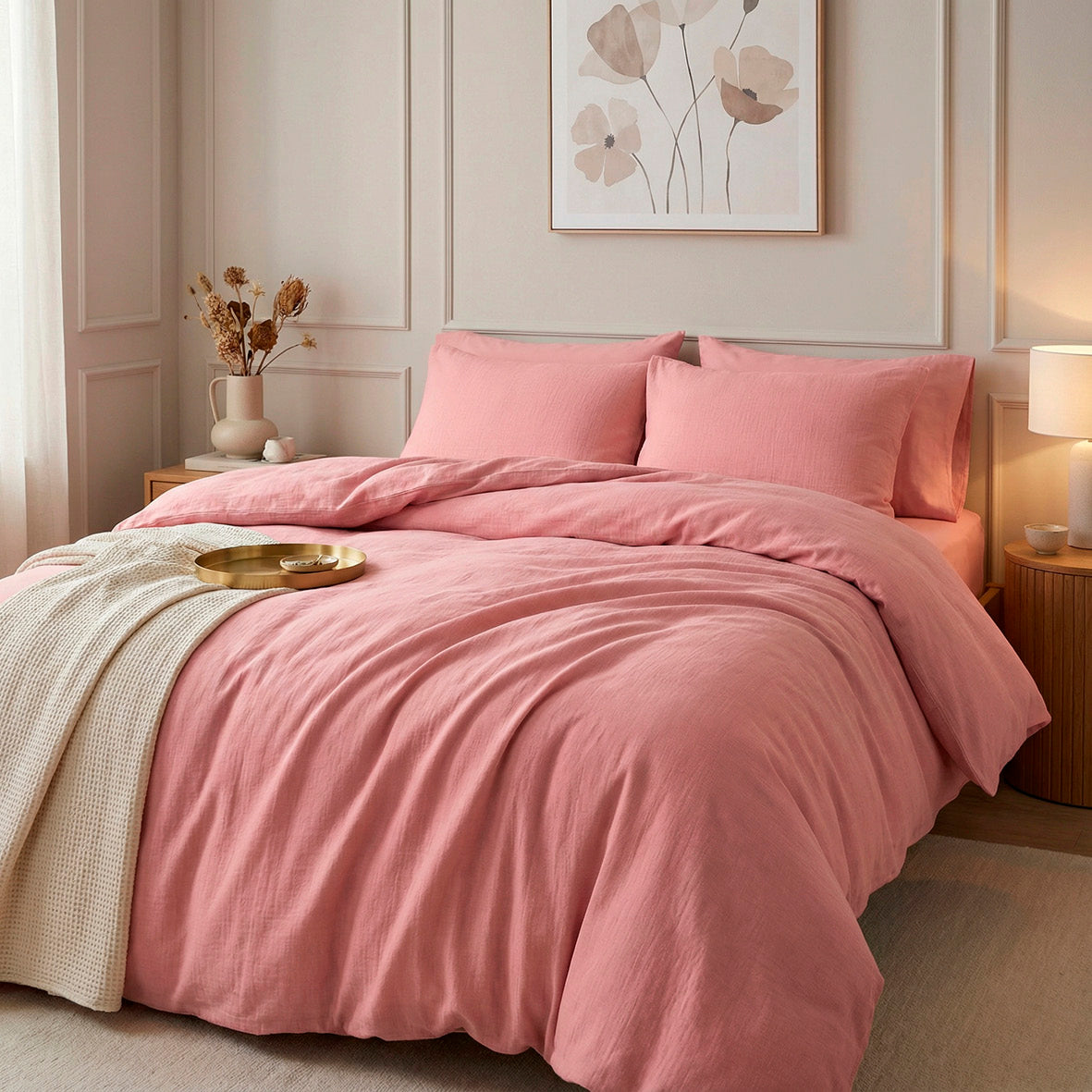 Pillowcase cotton gauze - Uni Pink 06