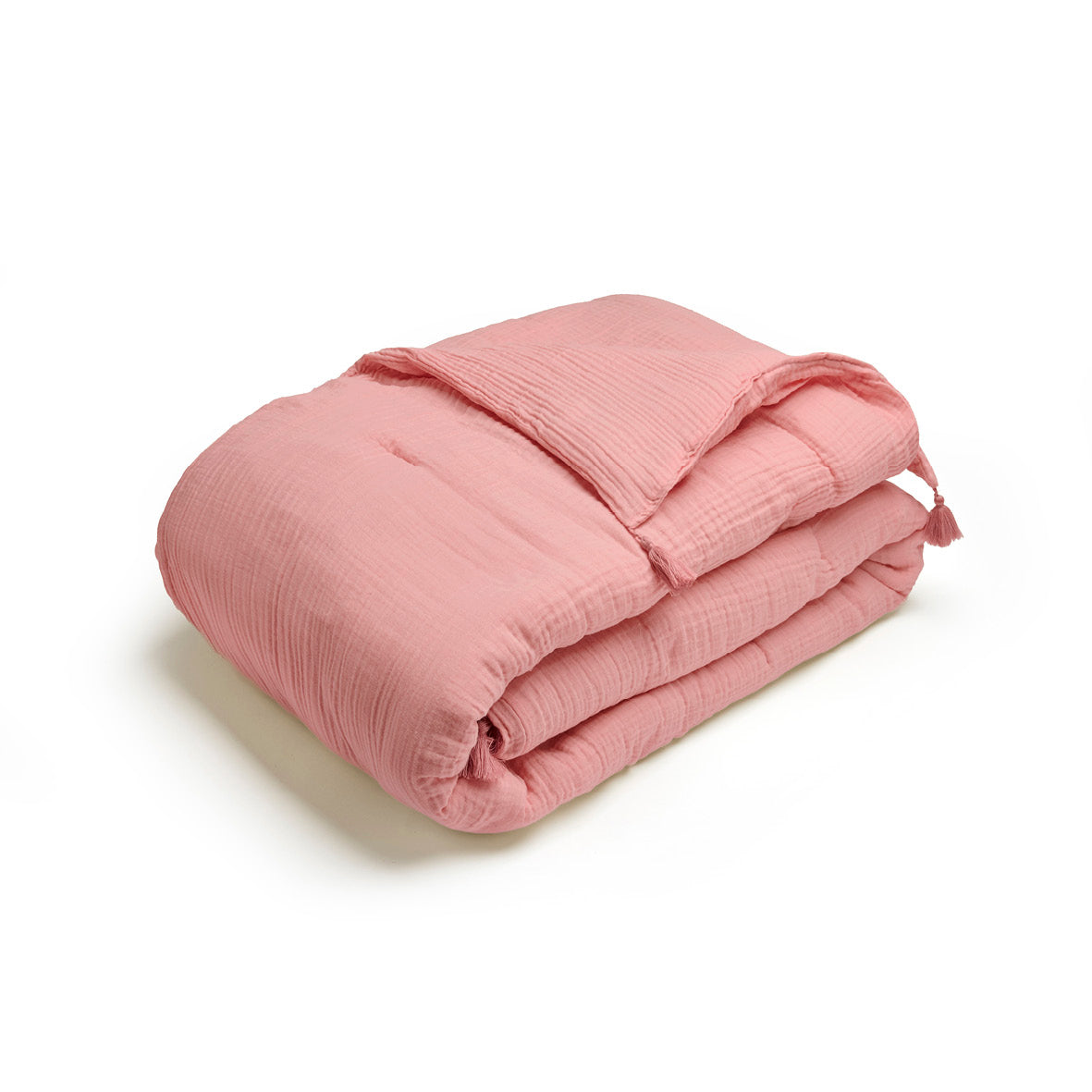 Quilt with tassels cotton gauze - Uni Pink 06 - 140 x 200 cm