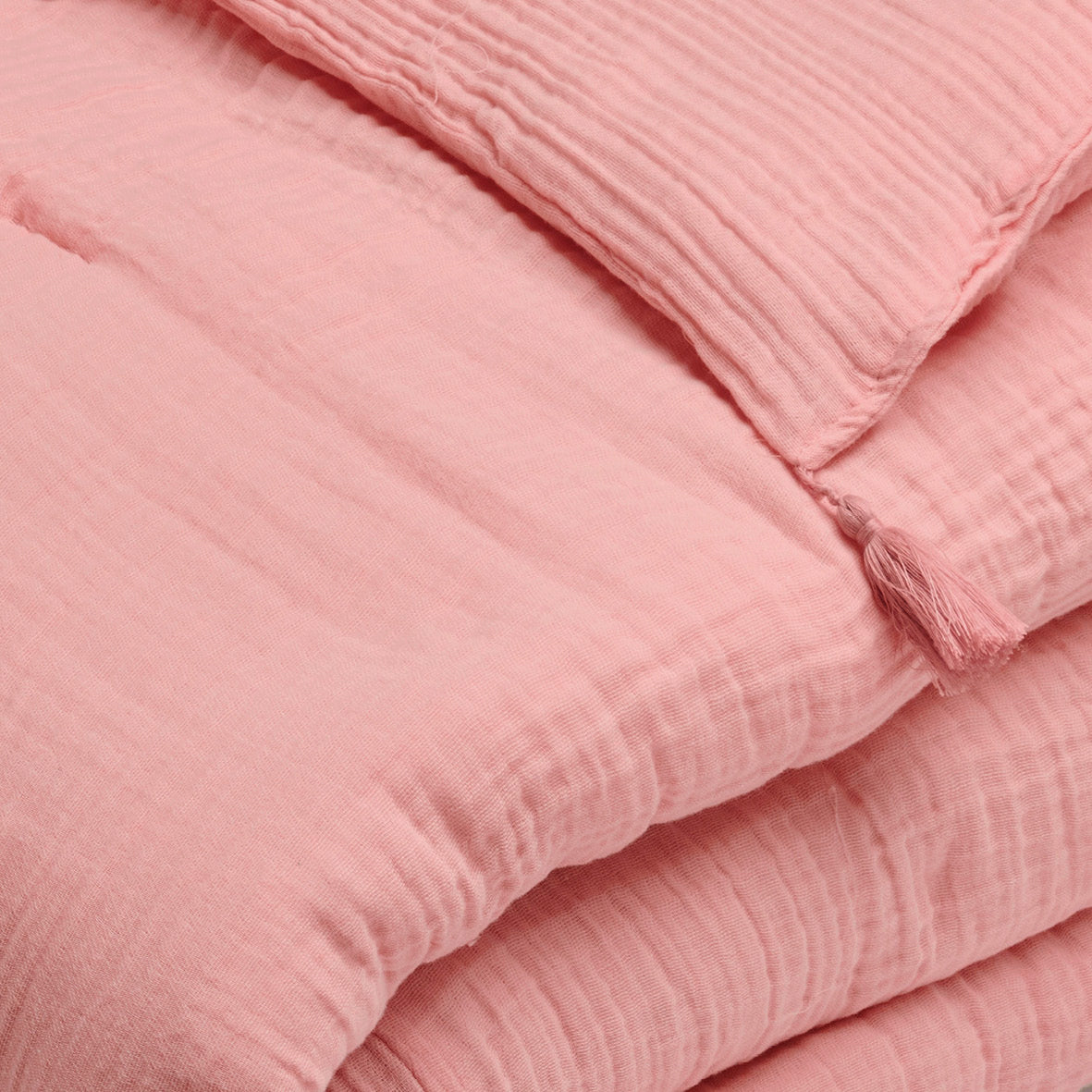 Quilt with tassels cotton gauze - Uni Pink 06 - 140 x 200 cm