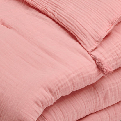 Quilt with tassels cotton gauze - Uni Pink 06 - 140 x 200 cm
