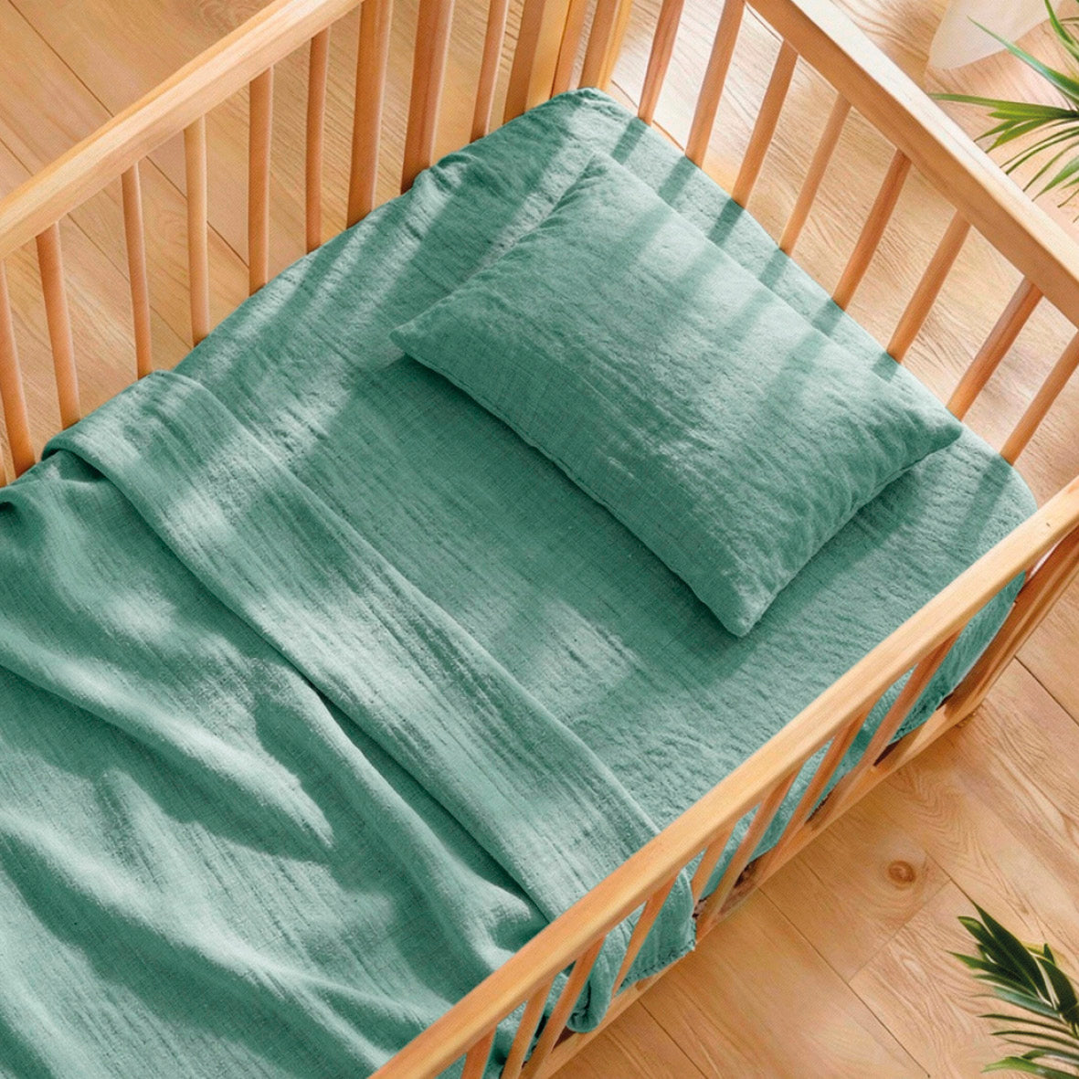 Duvet cover + pillowcase baby cotton gauze - Uni Green 12
