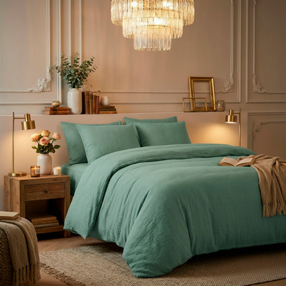 Duvet cover + pillowcase cotton gauze - Uni Green 12