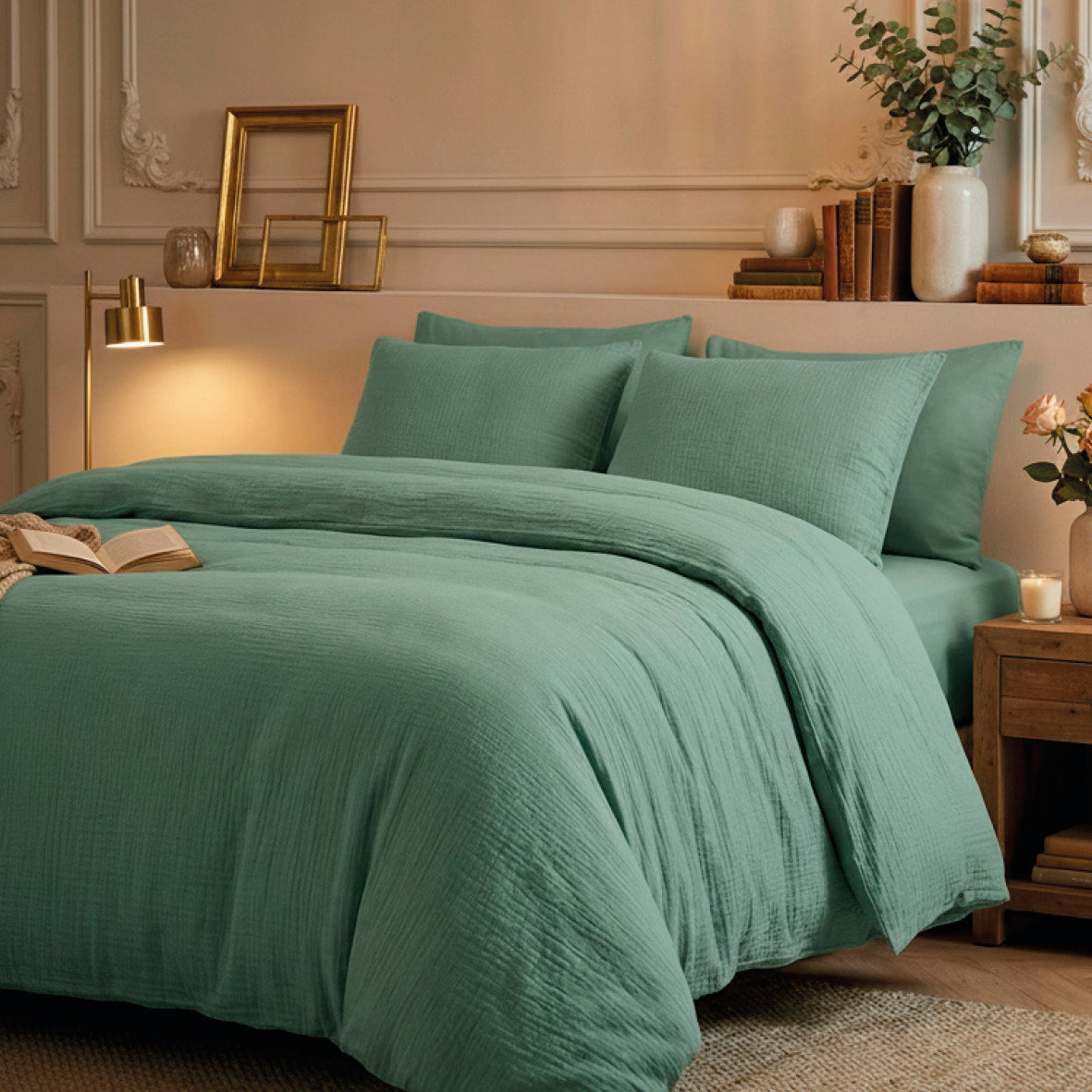 Pillowcase cotton gauze - Uni Green 12