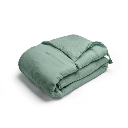 Quilt with tassels cotton gauze - Uni Green 12 - 140 x 200 cm