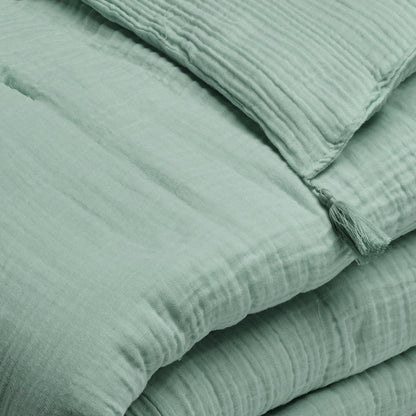 Quilt with tassels cotton gauze - Uni Green 12 - 140 x 200 cm