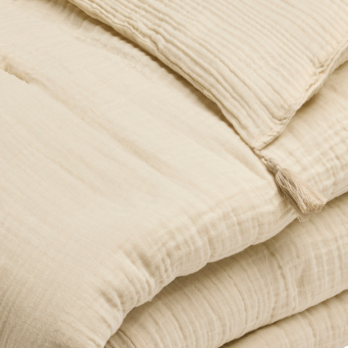 Quilt with tassels cotton gauze - Uni Taupe 07 - 140 x 200 cm
