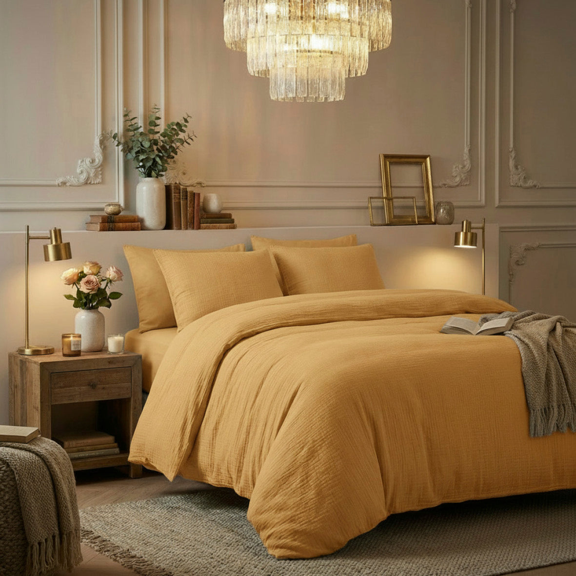 Duvet cover + pillowcase cotton gauze - Uni Yellow 04