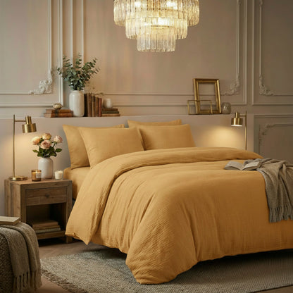 Duvet cover + pillowcase cotton gauze - Uni Yellow 04