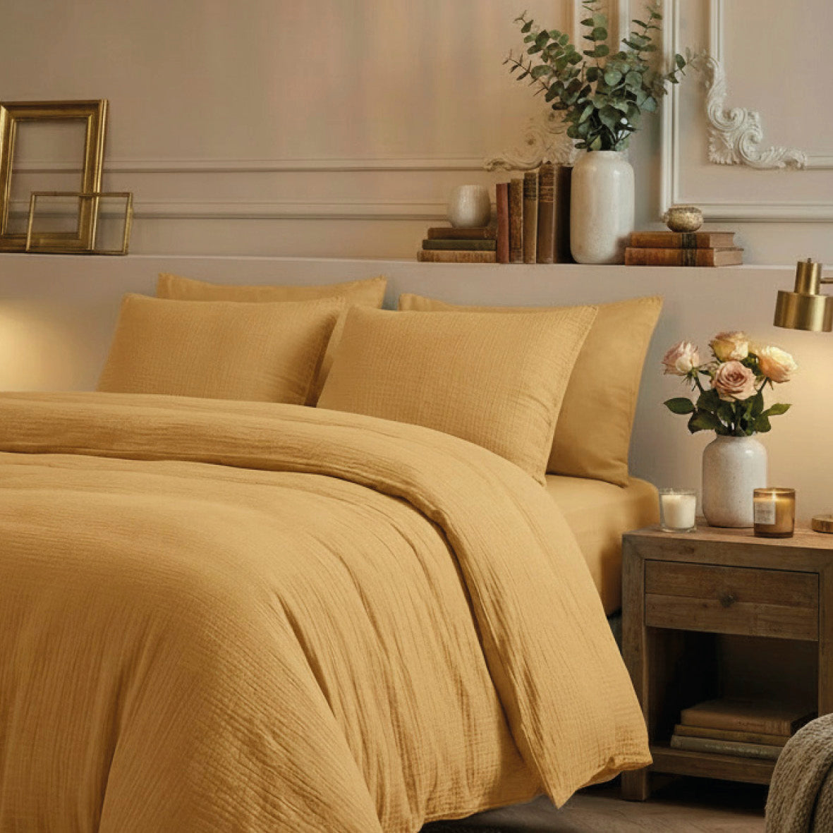 Duvet cover + pillowcase cotton gauze - Uni Yellow 04