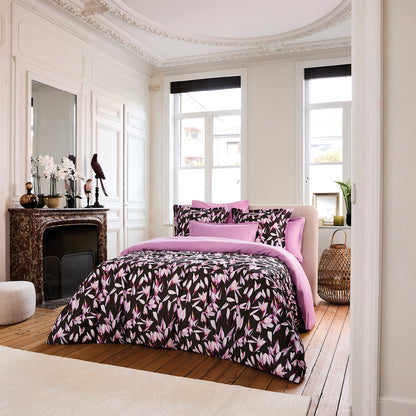 Duvet cover + pillowcase cotton satin - Nuit en fleurs Black