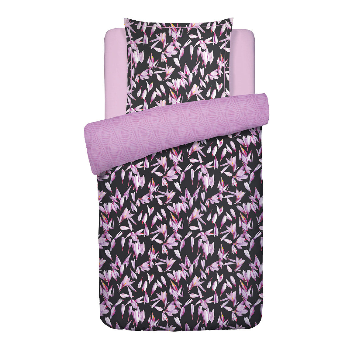 Duvet cover + pillowcase cotton satin - Nuit en fleurs Black