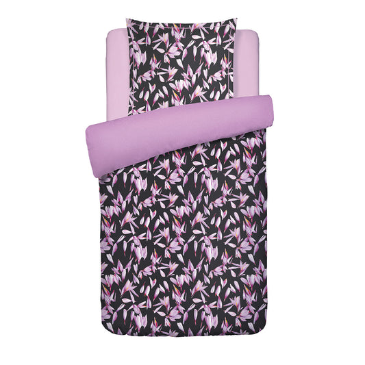 Duvet cover + pillowcase cotton satin - Nuit en fleurs Black