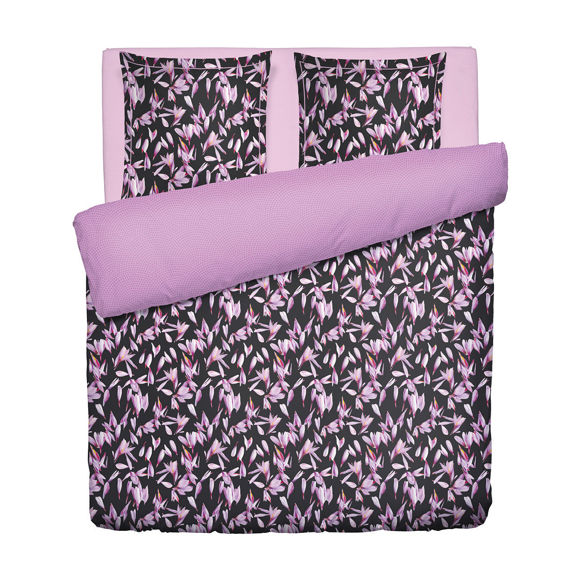 Duvet cover + pillowcase cotton satin - Nuit en fleurs Black