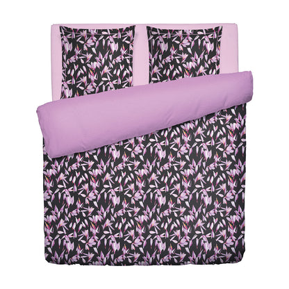 Duvet cover + pillowcase cotton satin - Nuit en fleurs Black