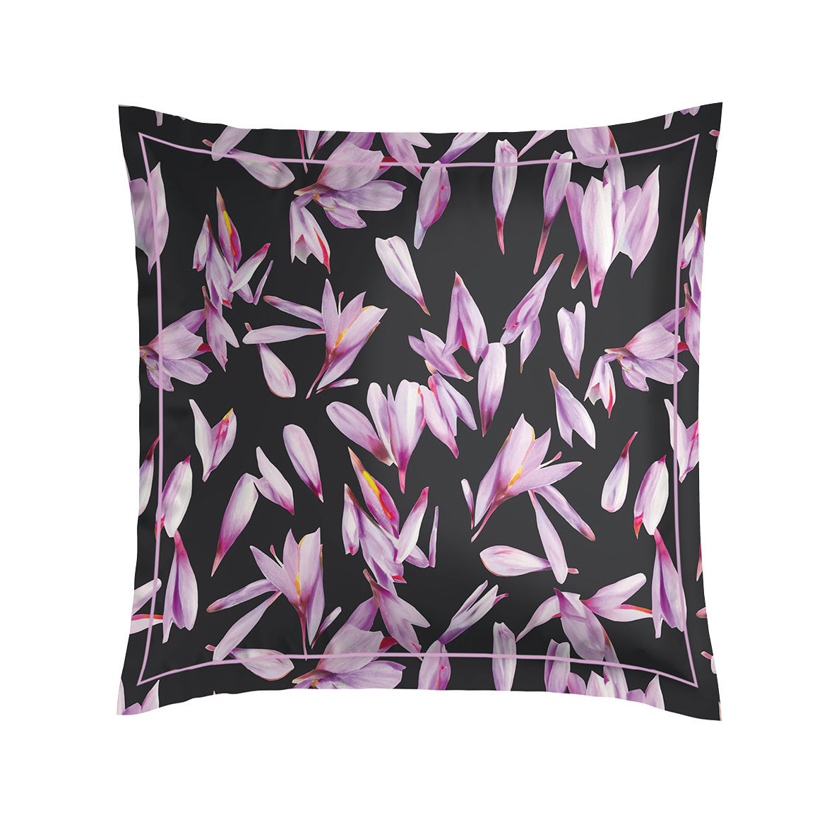 Pillowcase cotton satin - Nuit en fleurs Black
