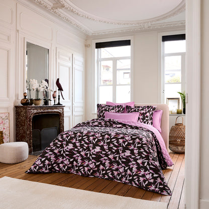 Bedspread cotton satin - Nuit en fleurs Black - 220 x 250 cm