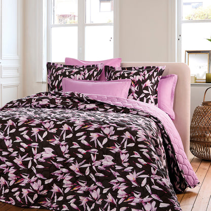 Bedspread cotton satin - Nuit en fleurs Black - 220 x 250 cm