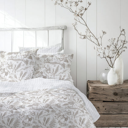 Housse de couette + taie d'oreiller satin de coton - Toile de jouy Blanc