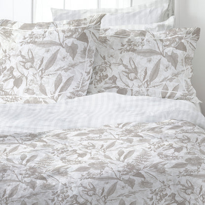 Housse de couette + taie d'oreiller satin de coton - Toile de jouy Blanc