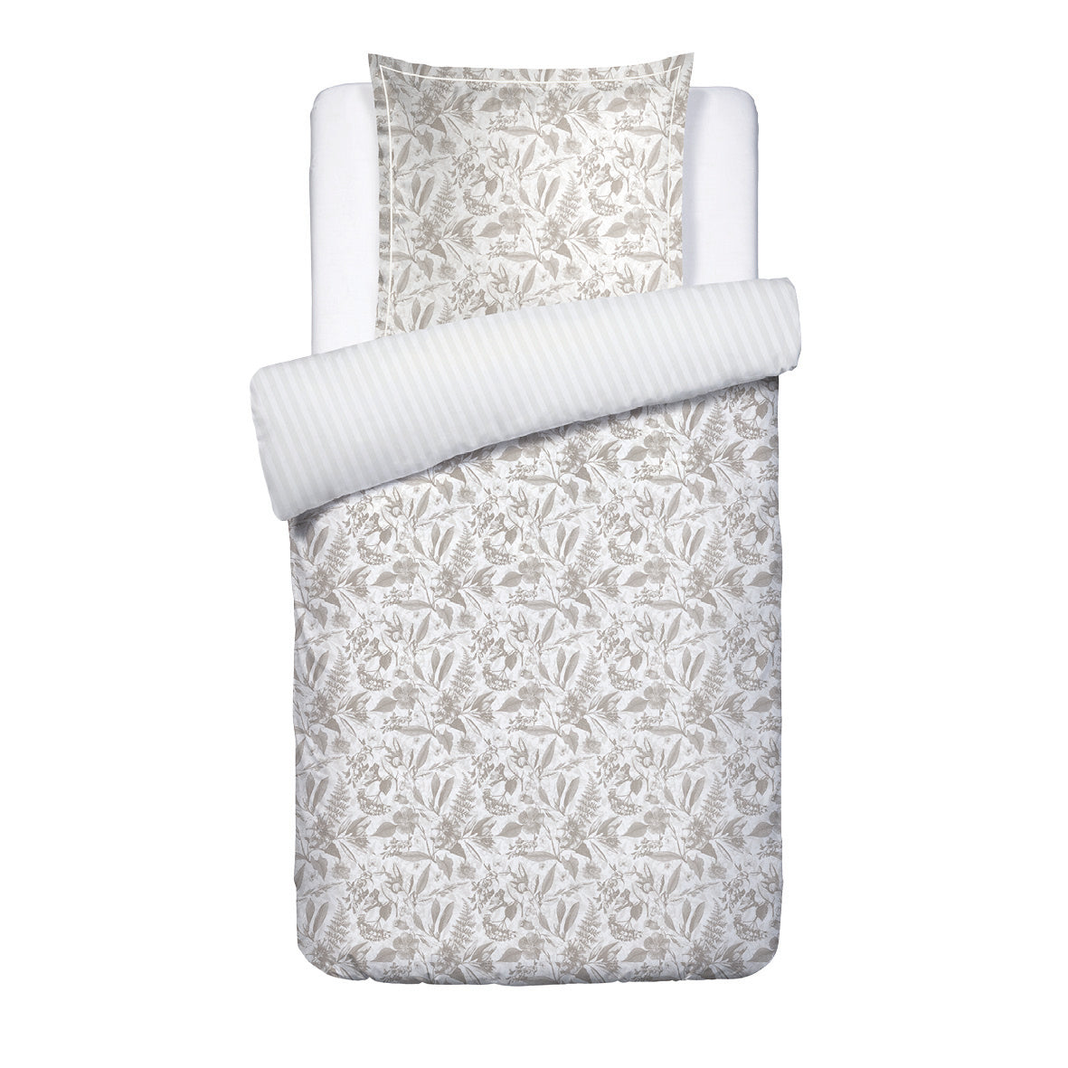 Housse de couette + taie d'oreiller satin de coton - Toile de jouy Blanc