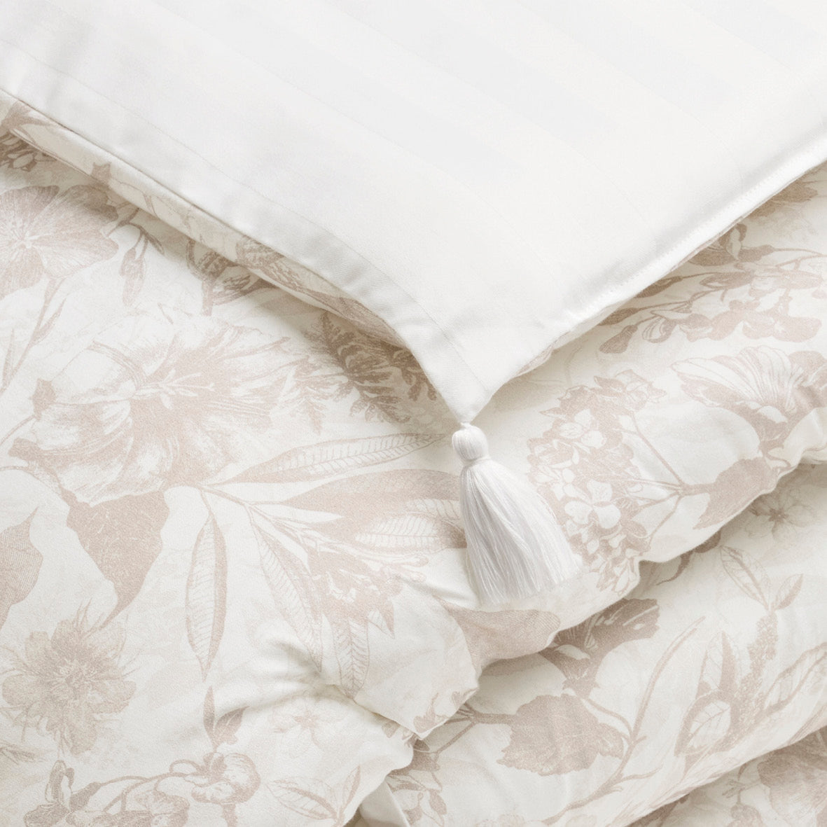 Quilt with tassels cotton satin - Toile de jouy White - 140 x 200 cm