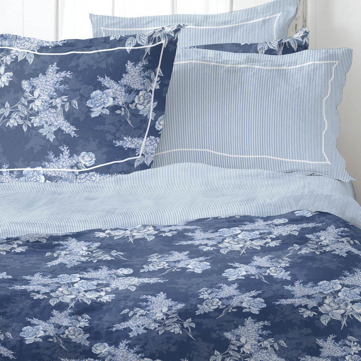 Duvet cover + pillowcase cotton satin - Noctalia Blue