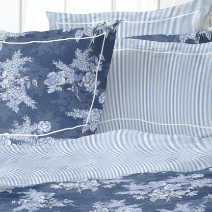 Pillowcase cotton satin - Lignes naturelles White / Light blue