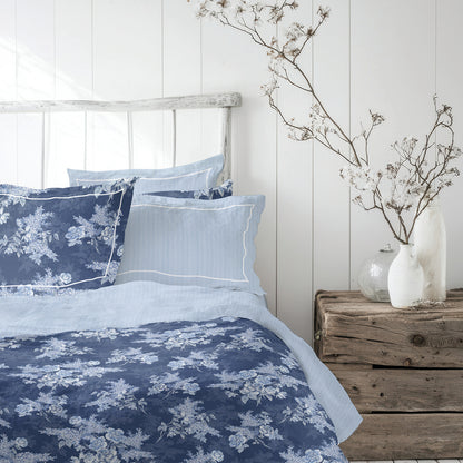 Pillowcase cotton satin - Lignes naturelles White / Light blue