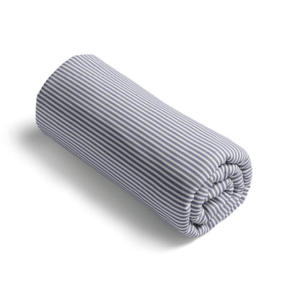 Fitted sheet cotton satin - Lignes naturelles White / Light blue