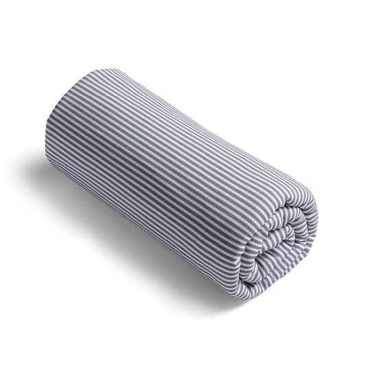 Fitted sheet cotton satin - Lignes naturelles White / Light blue