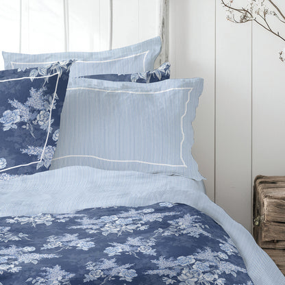 Flat sheet cotton satin - Lignes naturelles White / Light blue