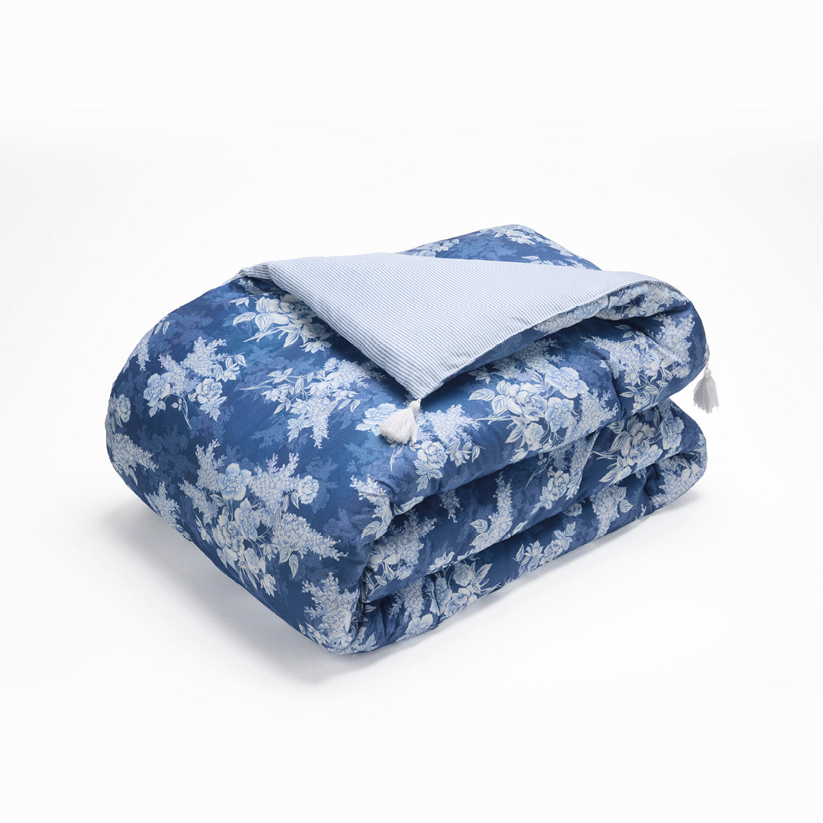 Quilt with tassels cotton satin - Noctalia Blue - 140 x 200 cm