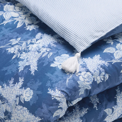 Quilt with tassels cotton satin - Noctalia Blue - 140 x 200 cm