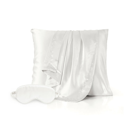 Pillowcase + eyemask in silk - Lunéia White - 63 x 63 cm + 8,5 x 20,5 cm