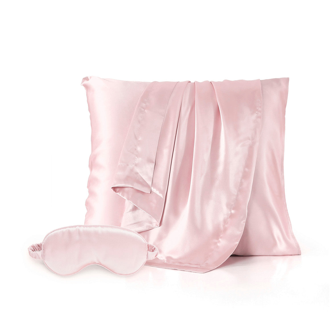 Pillowcase + eyemask in silk - Lunéia Light pink - 63 x 63 cm + 8,5 x 20,5 cm